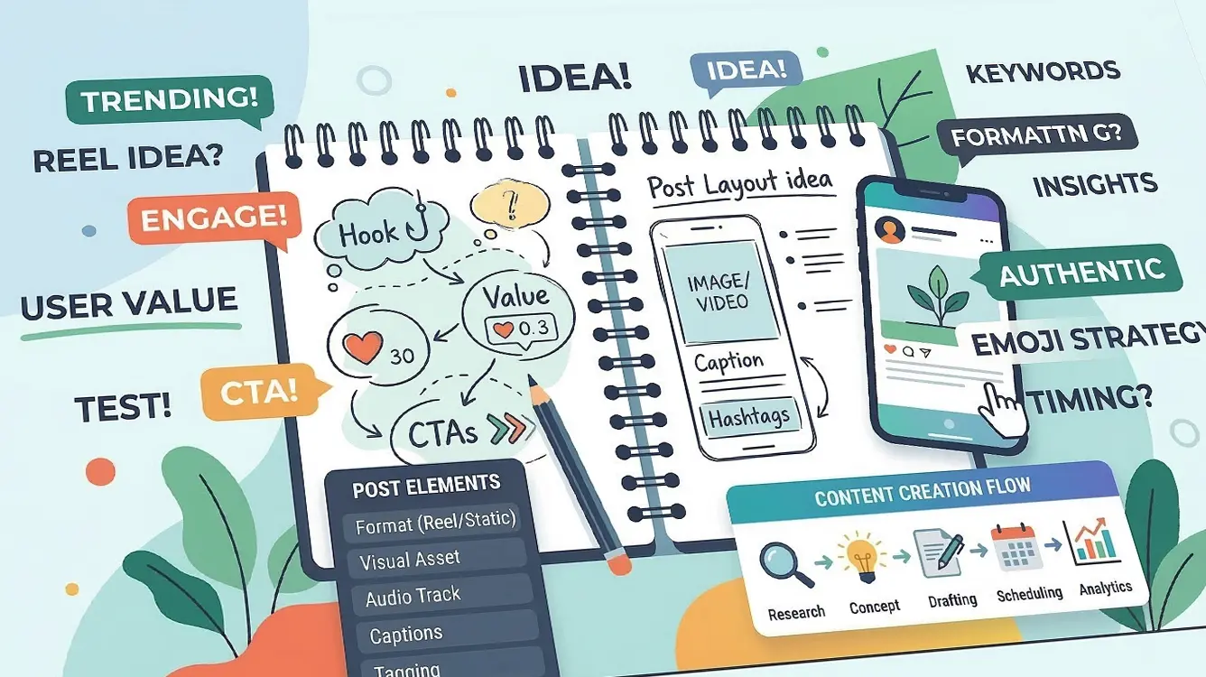 Kreativer Planungs-Workflow der Social Media Agentur infinite: Von der Idee über die Strategie bis zum fertigen Post-Layout für Instagram und Facebook.