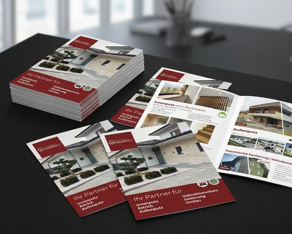 Business-Folder für Gigler Bau auf 300g/m² Premium-Bilderdruckpapier, realisiert mit Einbruchfalz für eine starke haptische Wirkung.