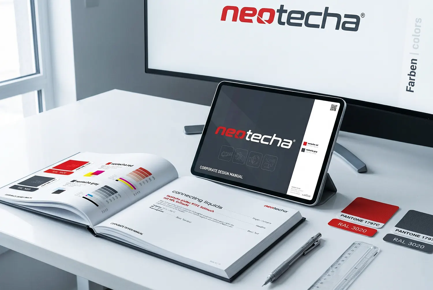 Umfassendes Rebranding für Neotecha durch infinite: Logoentwicklung, Webdesign, Gestaltung von Produktetiketten, Werbeflyern und Druck der Geschäftsausstattung.